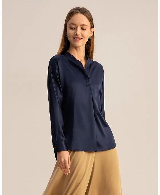 Loungeful Split Neck Silk Shirt for Women