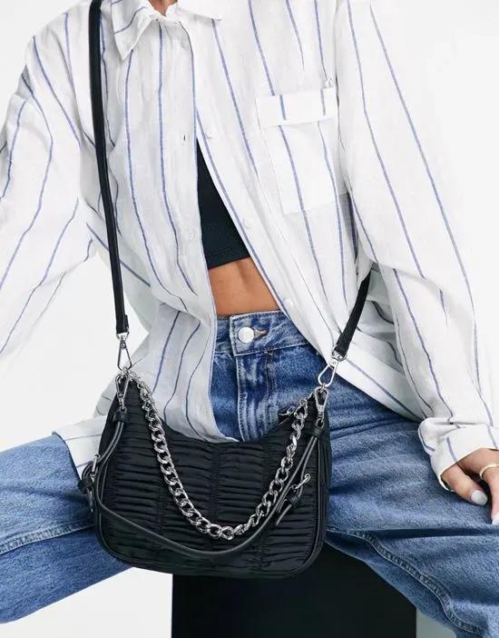 Love Planet Acera shoulder bag with chain detail in black