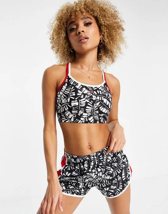 low impact bra in palm print in black - part of a set