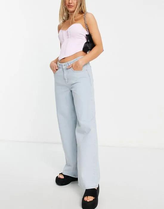low rise wide leg skater jeans in stone wash denim