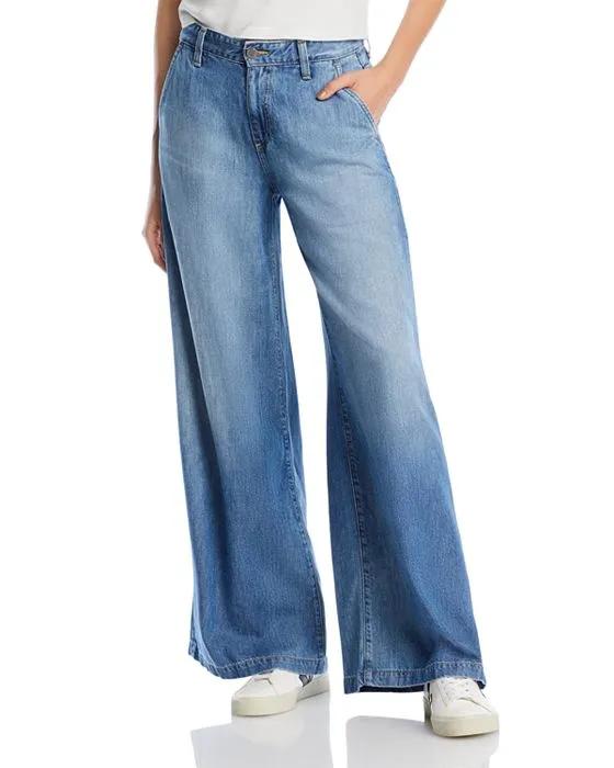 Low Slung High Rise Wide Leg Palazzo Jeans in Desert Flo