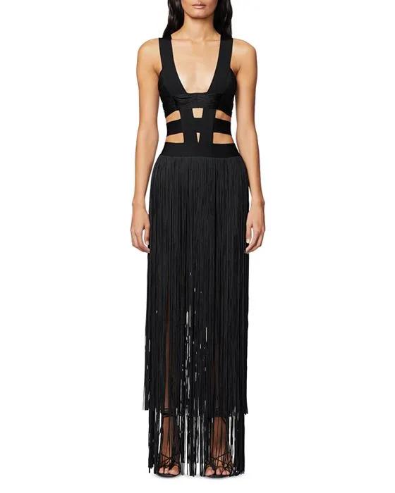 Low Waist Banded Fringe Gown