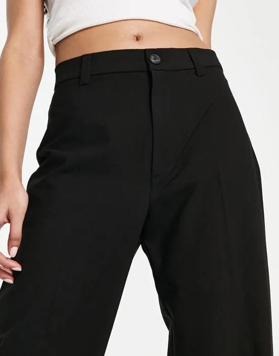 low waist linen pants in black