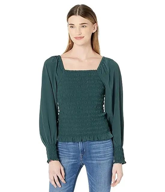 Lucie Bubble-Sleeve Smocked Top