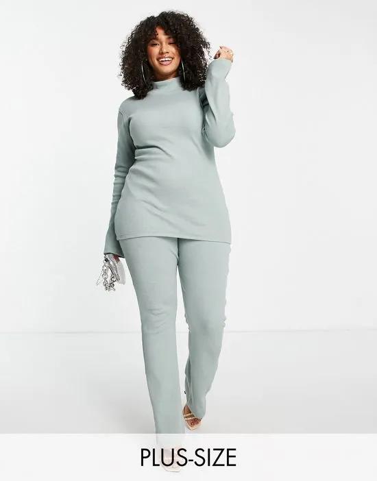 luxe rib flared pant in bright mint - part of a set