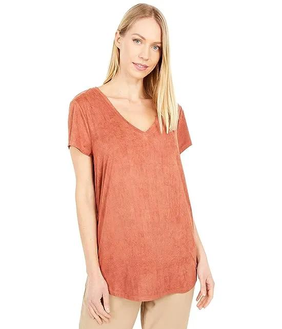 Luxe Suede Knit Babydoll V-Neck Tee