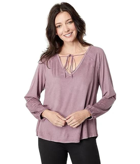 Luxe Suede Knit Long Sleeve V-Neck Tee
