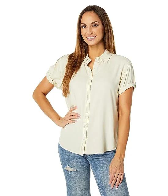 Luxe Woven Challis Short Sleeve Button-Up Shirt