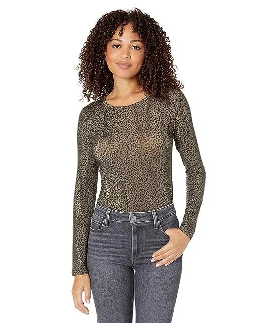 Lyocell Cashmere Stretch Cheetah Long Sleeve Crew Neck