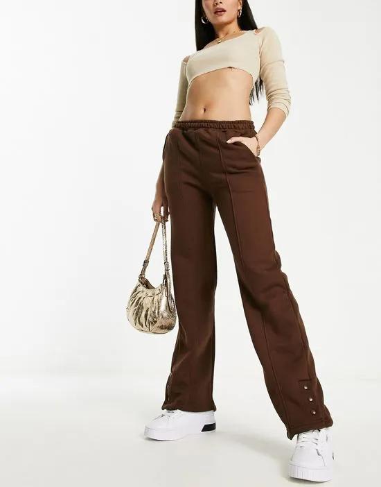 Maddy paneled sweatpants with snaps in chocolate brown - part of a set