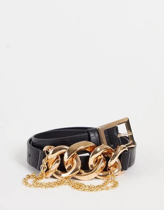 Madein chain detail belt in black