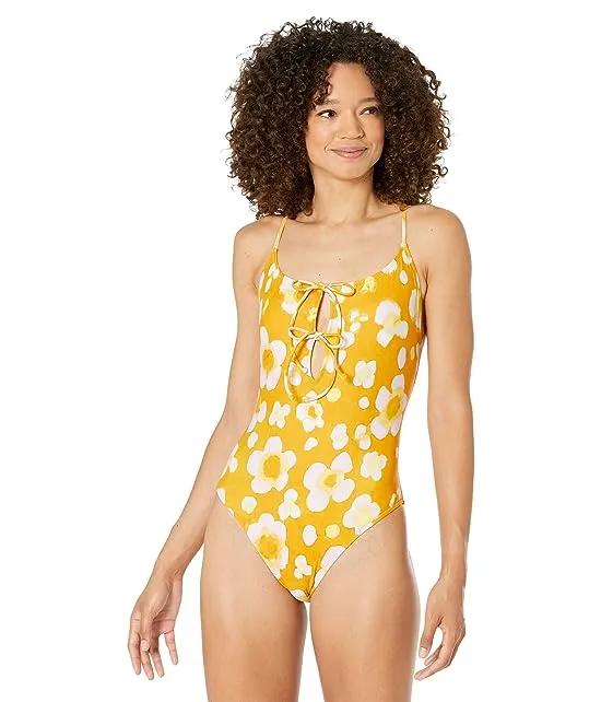 Madewell Second Wave Tie-Front One-Piece Swimsuit in Watercolor Floral