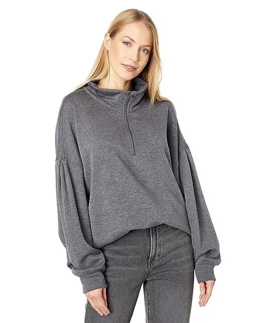Madison Lux Fleece High-Low Zip Pullover w/ Drop Shoulder & Raw Edge Hem