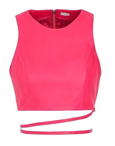 Magenta Leather Bustier LEATHER LACE-UP HALTER CROP TOP
