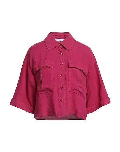 Magenta Plain weave Linen shirt