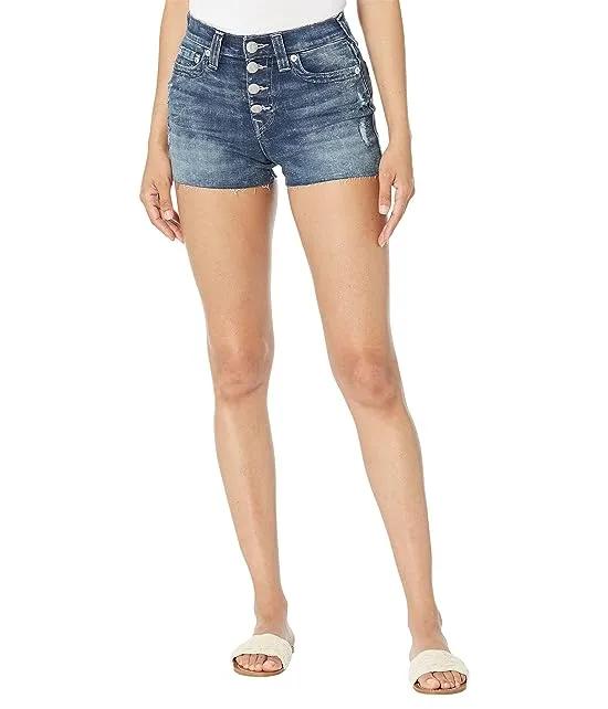 Maisie High-Rise Exposed Button Raw Hem Shorts