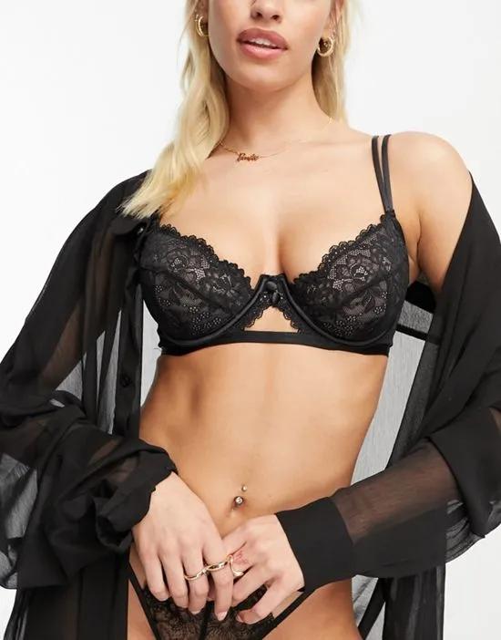 Malin lace balcony bra with exposed wire in black