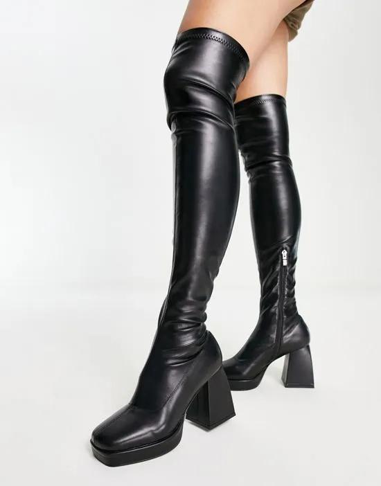 Malita over the knee mid heel boots in black
