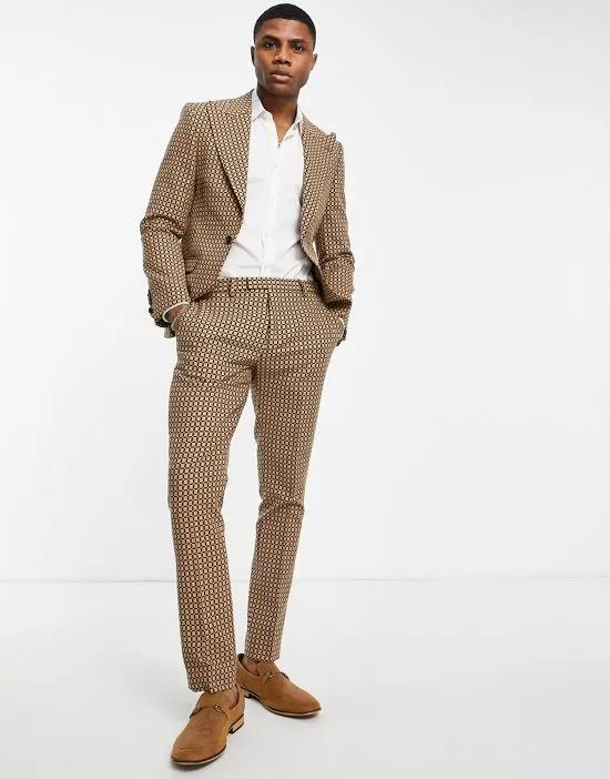 Malto skinny suit pants in light brown micro check