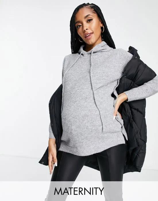 Mamalicious Maternity nursing knitted hoodie with side buttons in gray - LGRAY