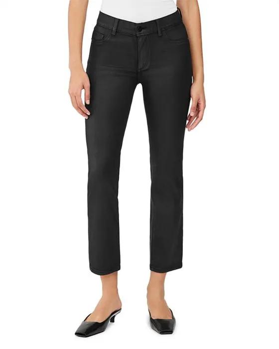 Mara Mid Rise Ankle Straight Leg Jeans in Black Coated