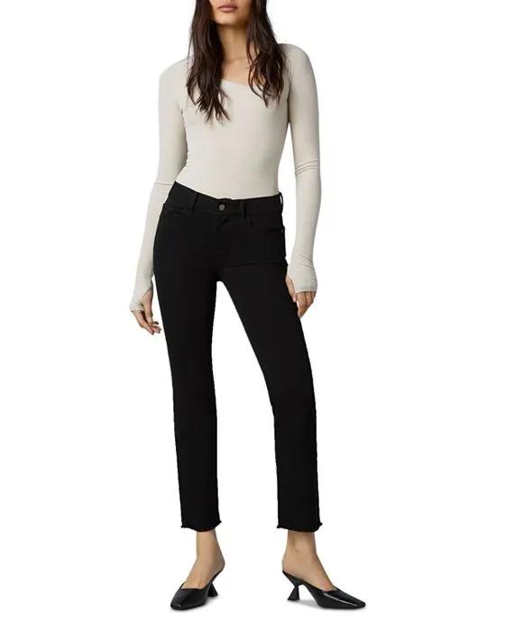 Mara Mid Rise Instasculpt Straight Ankle Jeans in Black Peached Raw
