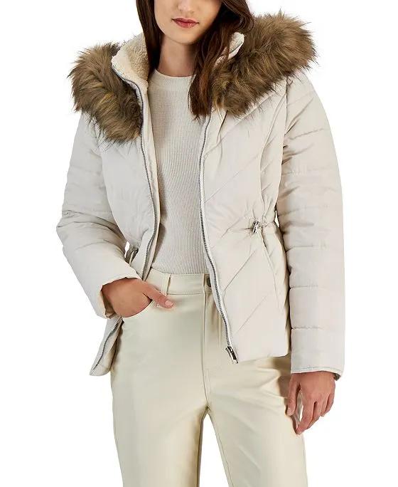 Maralyn & Me Juniors' Faux-Fur-Trim Hooded Puffer Coat