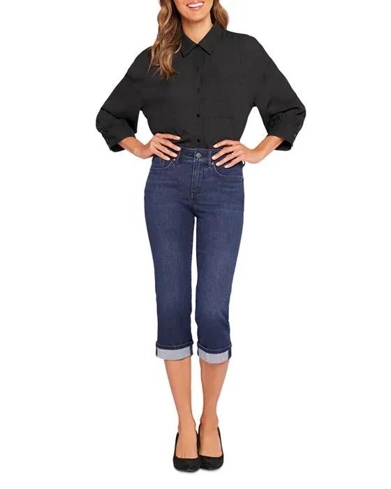 Marilyn Cuffed High Rise Cropped Straight Leg Jeans in Inspire