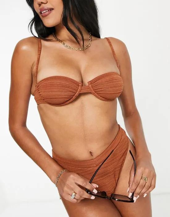 Marle gathered underwire bikini top in rust
