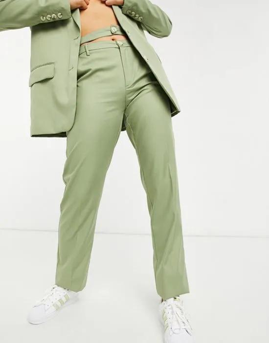 matching double waisted tailored pants in olive green