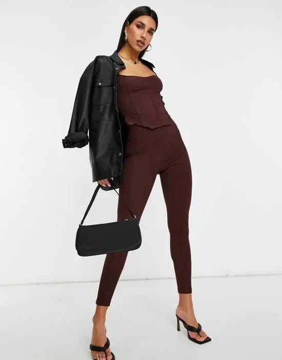 matching structured ribbed leggings in brown