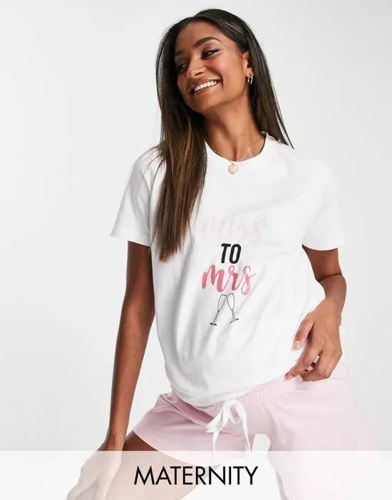 Maternity bridal miss to mrs pajama set in pink and white