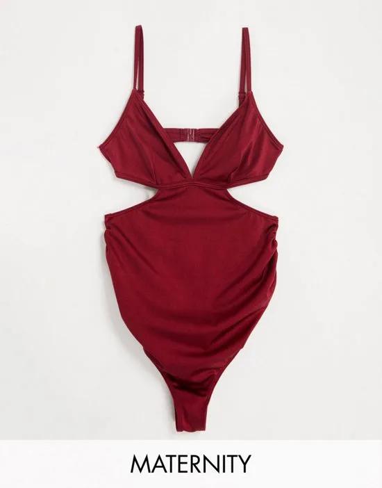 Maternity Exclusive cut out swimsuit in plum