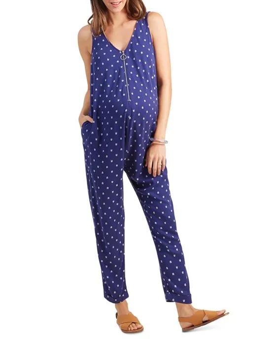 Maternity Printed Zip Front Jumpsuit