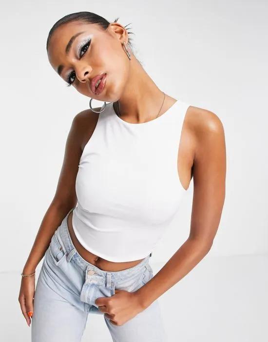 matte disco double layered racer tank top in white