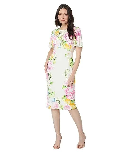 Matte Jersey Floral Dress with Sheer Overlay
