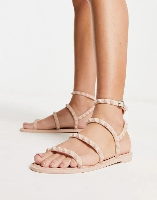 matte studded gladiator sandal in beige
