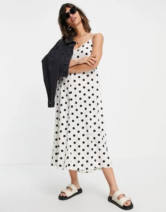 maxi cami dress in black and white polka dot