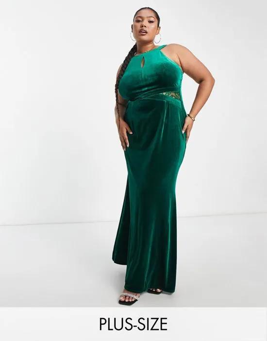 maxi dress with keyhole detail in emerald green velvet