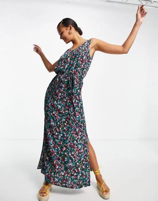 maxi dress with tie waist detail in floral print