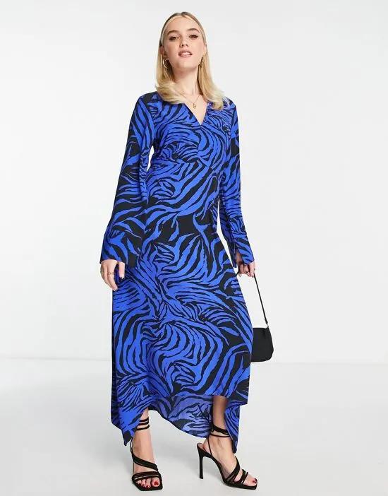 maxi shirt dress in black and blue zebra