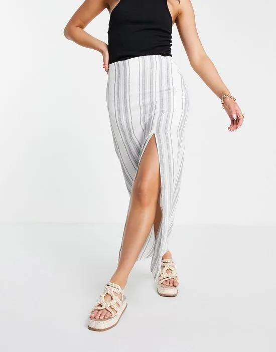 maxi skirt with thigh split in mono stripe