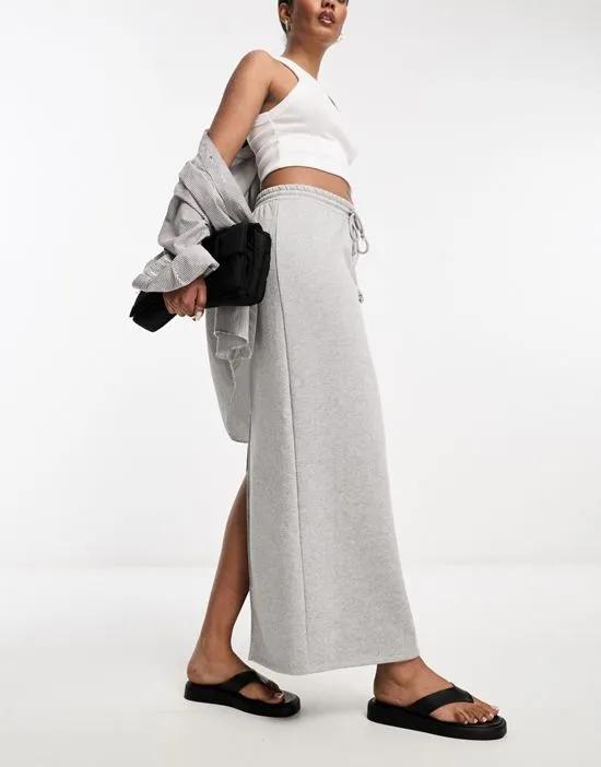 maxi sweat skirt with back split in gray heather