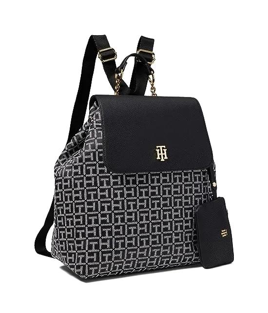 Maxine II Flap Backpack w/ Hangoff Square Monogram Jacquard