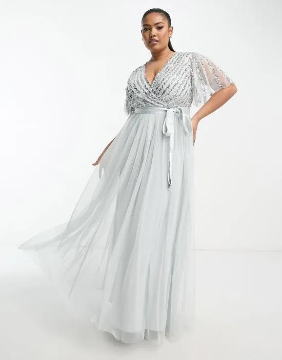 Maya Bridesmaid Plus stripe sequin maxi dress in pale gray