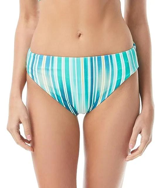 Mediterranean Sea Stripe Reversible High Leg Bikini Bottoms