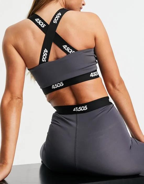 medium support sports bra with branded elastic