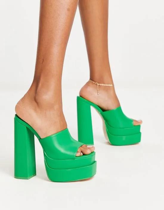 mega platform mule heeled sandals in green