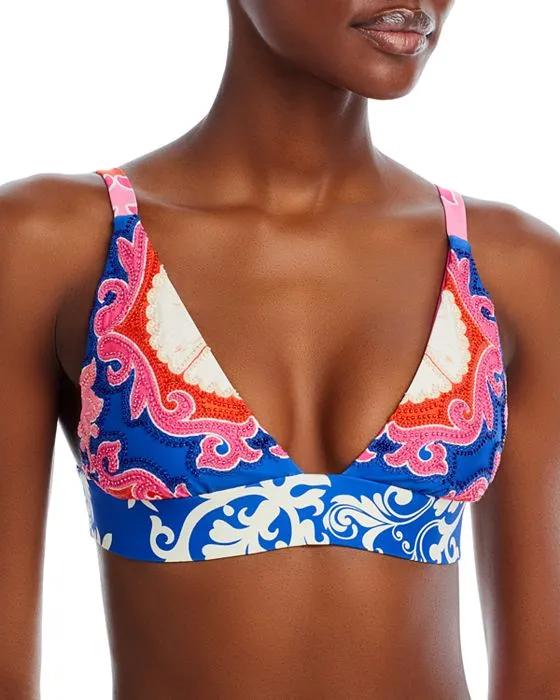 Megan Printed Embroidered Bikini Top