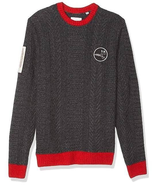 Men's Cashmere Cable Knit Crewneck Sweater with Patches